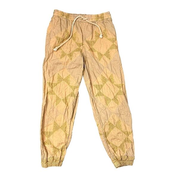 Kimchi Blue Sunita Jogger Pants Patchwork Small Tan Yellow Quilted Cotton Print - Picture 2 of 14